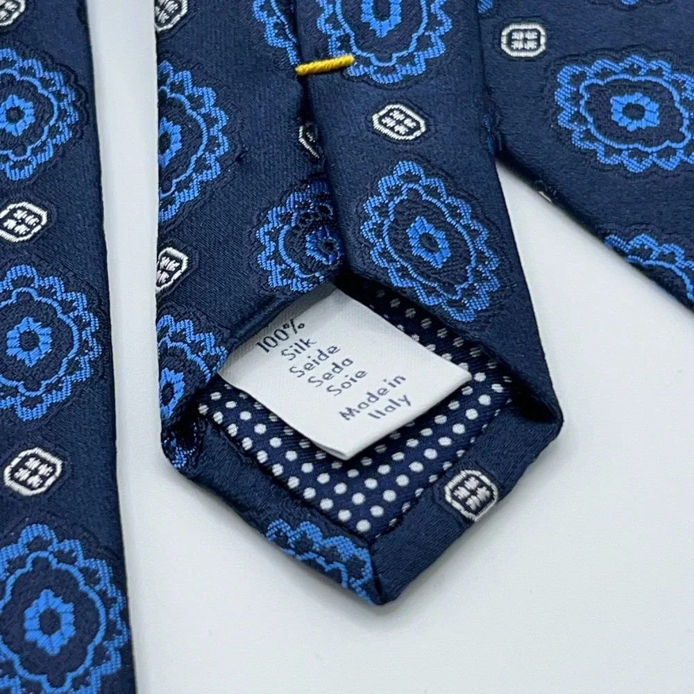Eton Silk Tie Mens One Size Blue‎ Geometric Medallion Made In Italy Necktie NWT